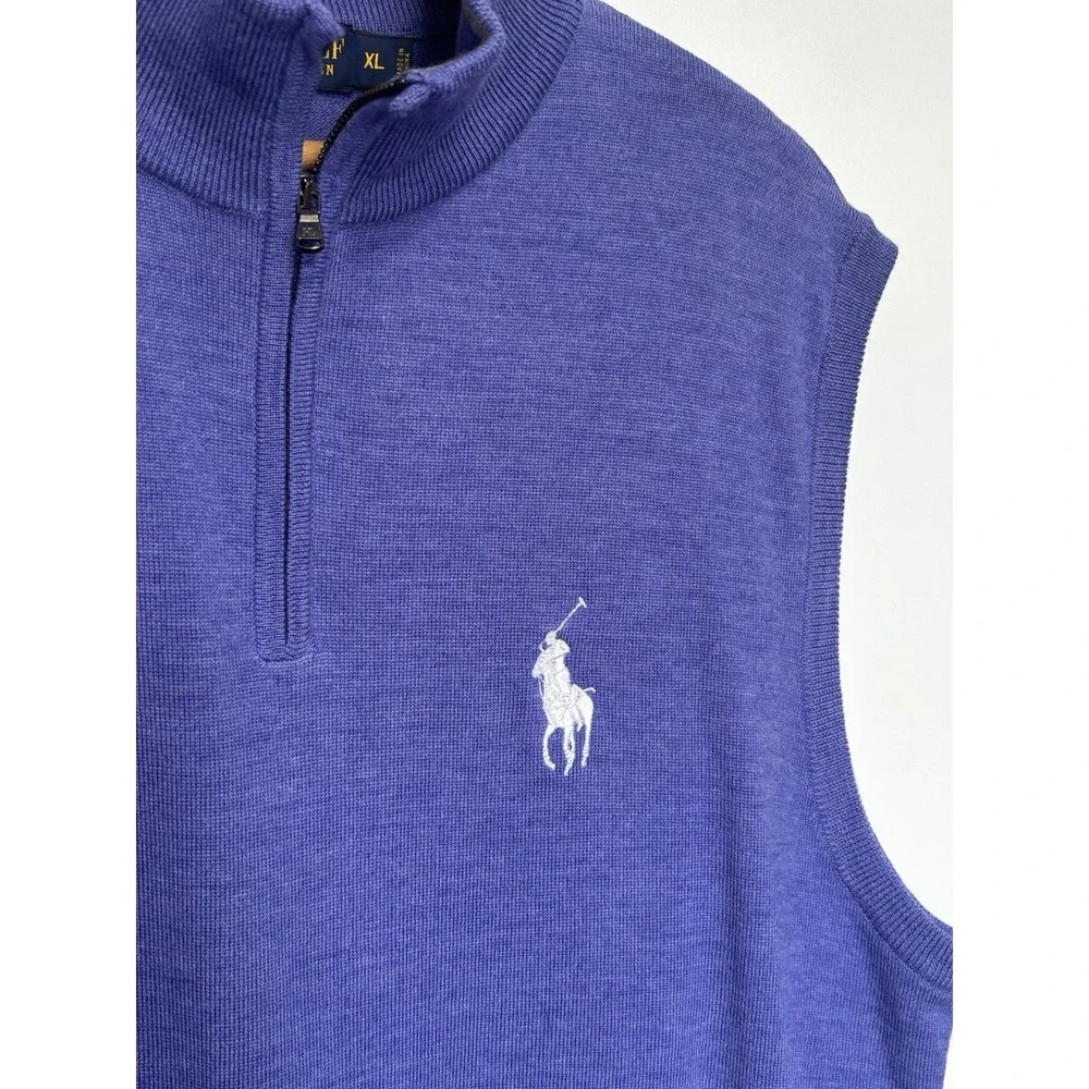 Polo Golf Ralph Lauren 100% Wool Purple 1/4 Zip Sweater Vest Men's‎ XL 0293
